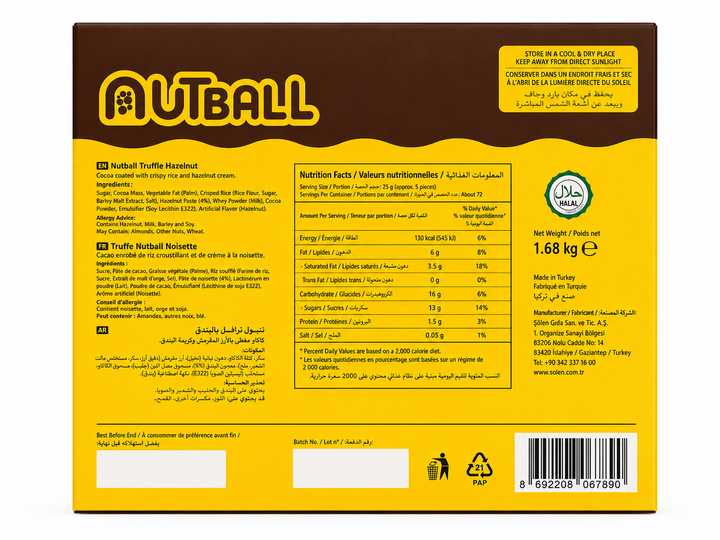 Nutball Truffle Hazelnut Chocolate Candy, 1.68 kg, Cocoa Coated Crispy Rice with Hazelnut Cream