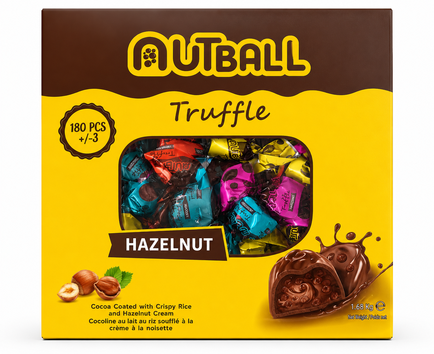 Nutball Truffle Hazelnut Chocolate Candy, 1.68 kg, Cocoa Coated Crispy Rice with Hazelnut Cream